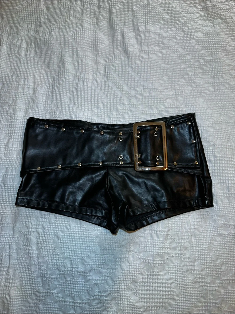 SHEIN faux leather Micro shorts with belt and grommets